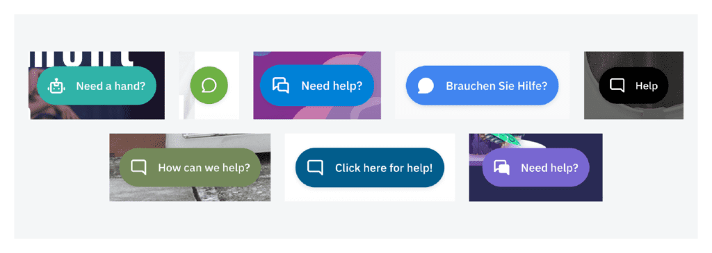 ejemplos de widgets de un botón de ayuda en diferentes sitios web