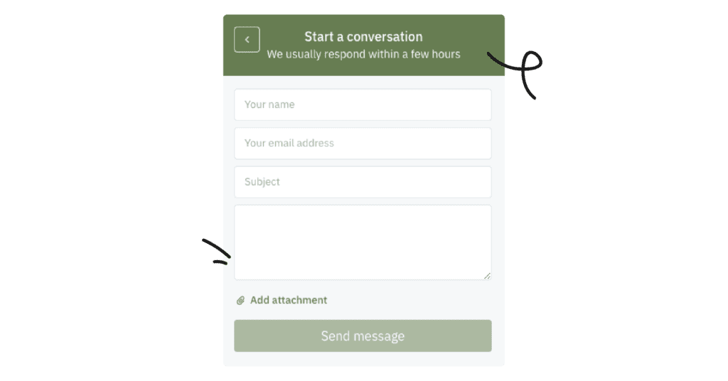 ejemplo de widget web de soporte al cliente sin una base de conocimientos