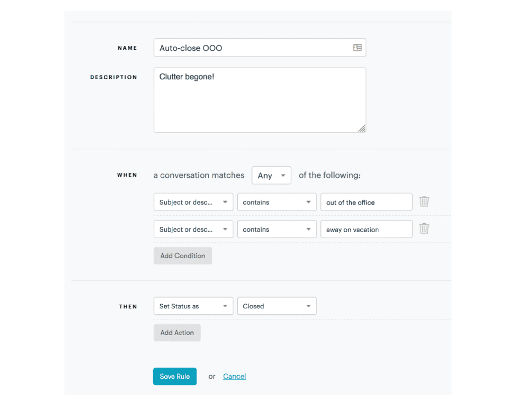 La bandeja de entrada compartida de Gmail carece de reglas condicionales para ayudarte a automatizar tareas, a diferencia de la bandeja de entrada compartida de Groove.