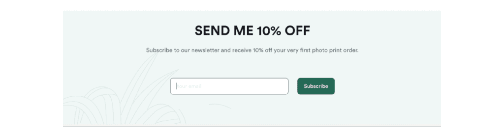 Formulario de captura de correo electrónico en el sitio web.