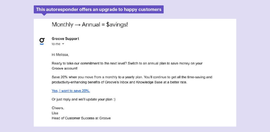 Esta respuesta automática se utiliza para aumentar las ventas a los clientes.