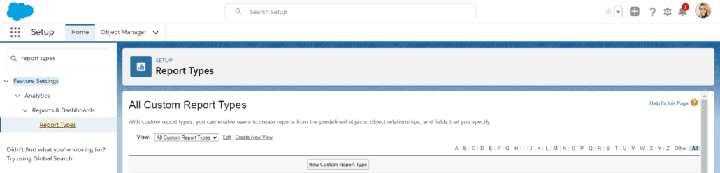 Creación de un tipo de informe personalizado de Salesforce
