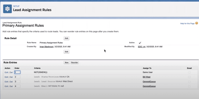 Texto alternativo generado por la máquina: Reglas de asignación de clientes potenciales Reglas de asignación primaria de RW dirigidas por usted Prfnry Y2, un AV Edit '8:41 AM state,' u CA COLAS We