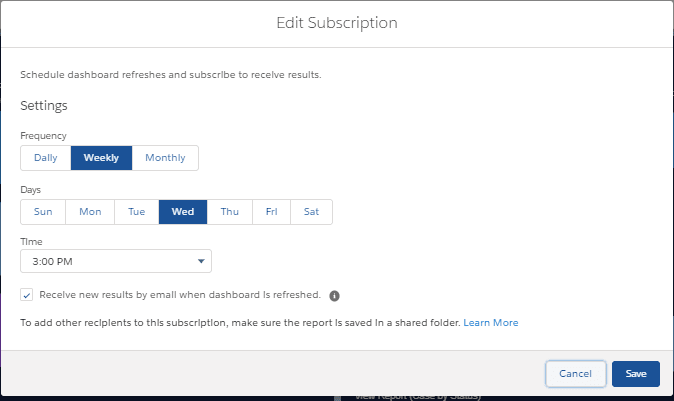 Suscripción a paneles de Salesforce