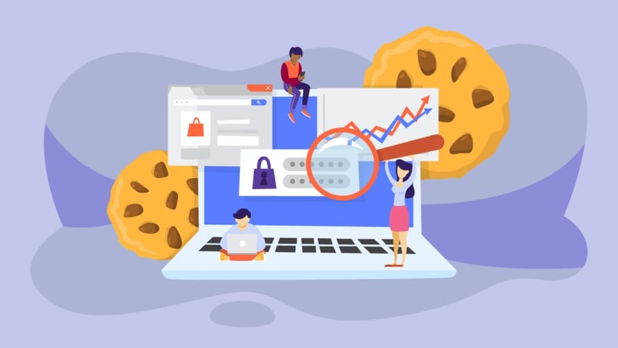 Ilustración que muestra la computadora y las cookies