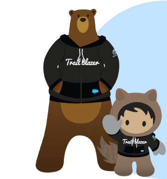 Astro y Codey con sudaderas con capucha negras de Trailblazer contra un semicírculo azul claro