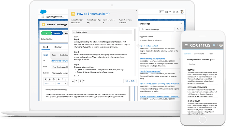 Acceso a artículos de conocimientos sobre casos de Salesforce