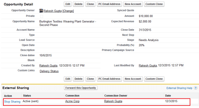 Oportunidad de compartir automáticamente con conexión