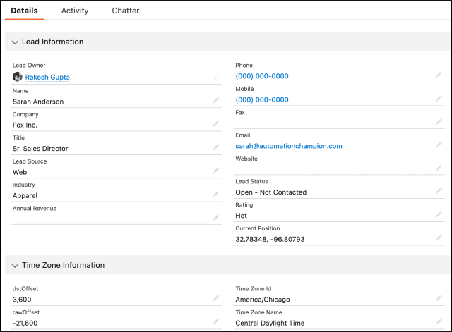 Integración de API de zona horaria de Salesforce y Google: traducción de coordenadas a información de zona horaria