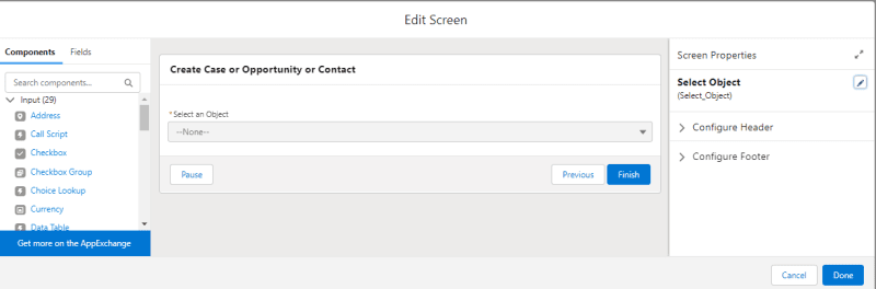 Escenario de flujo de pantalla en Salesforce: cómo utilizar el conjunto de opciones de elección y lista de selección en flujos