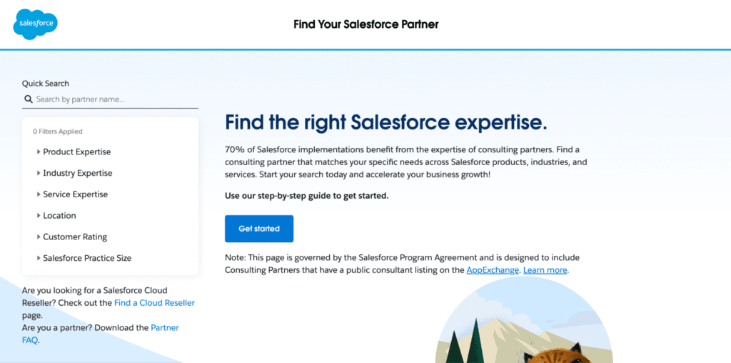 Página para encontrar socios de Salesforce fácilmente.